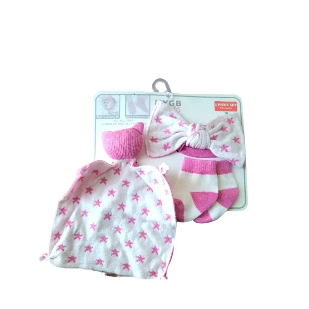 NWT NYGB 3 Piece Baby Set with Bow, Socks and Lovey, Baby Girl Pink